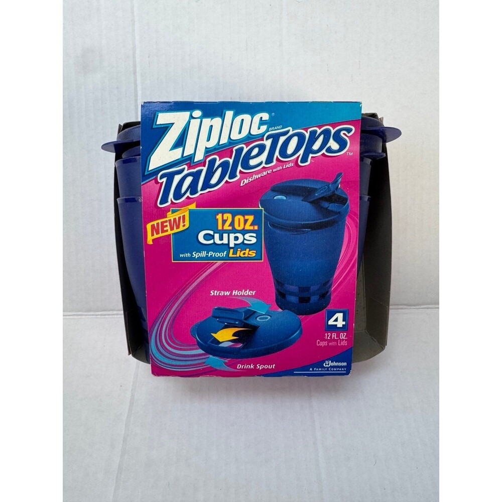 Ziploc TableTops Cups w/ Spill-Proof Lids Set 4 NEW Vintage 12 oz Discontinued